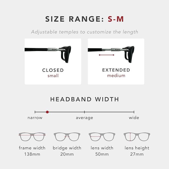 Clic Magnetic Reading Glasses - Adjustable Neck Hanging Readers - Secure Fit with Rigid Headband - Original (S-M, Black, 1.75)