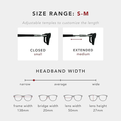 Clic Magnetic Reading Glasses - Adjustable Neck Hanging Readers - Secure Fit with Rigid Headband - Original (S-M, Black, 1.75)