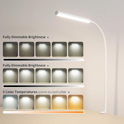LED Desk Lamp for Office Home, Adjustable Flexible Eye-Caring Desk Light with,5 Modes 10 Brightness Adjustment, USB Adapter Desk Lamp with Clamp-LK-W