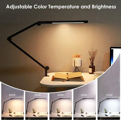 Desk Lamp with Clamp | Swing Arm Desk Light | Eye Caring Table Lamp, Dimmable, 5 Color Modes, Memory, Timer | Modern Architect Desk Lamps for Home Office Study Work Task Drafting Workbench