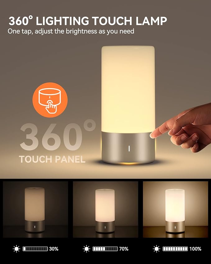 ROOTRO Table Lamp, [Advanced] Bedside Touch Control Lamp for Bedroom 3 Level Dimmable Warm White Lights with 256 RGB Color Mode Modern Deisgn Smart Nightstand Desktop LED Lamps Portable for Read