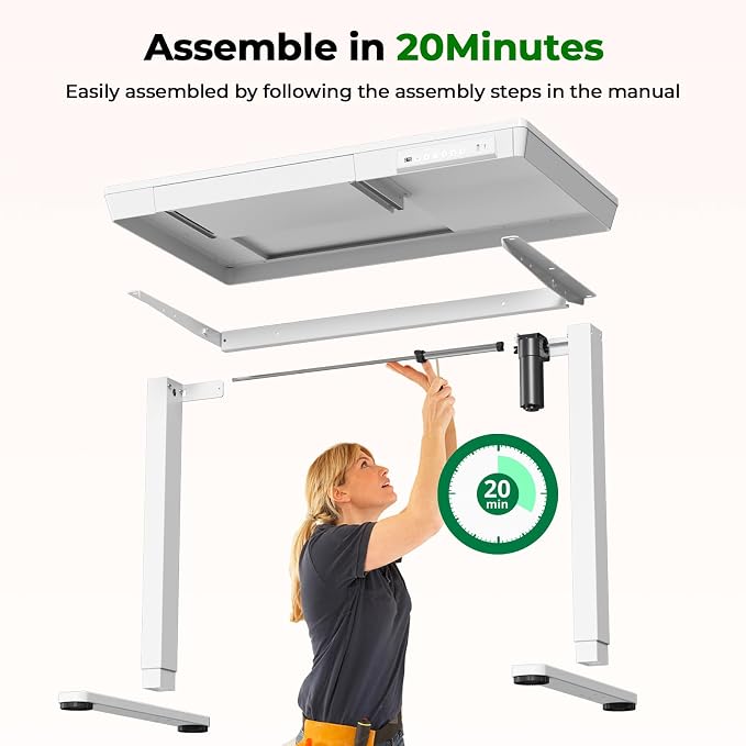 35" Electric Standing Desk with Drawer, 4 Lockable Wheels | Height Adjustable Quick Install One-Piece Tabletop with USB Charging Port, Small Sit to Stand up Desk for Home Office, White