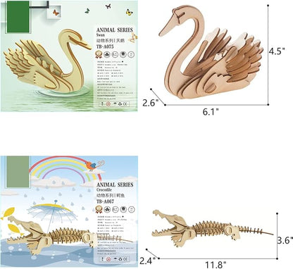 3D Wooden Wild Animal Puzzle - 6 Piece Set Wood Wild Animals Skeleton Assembly Model Kits - Wooden Crafts DIY Brain Teaser Puzzle - STEM 3D Puzzle Gifts for Adults & Teens