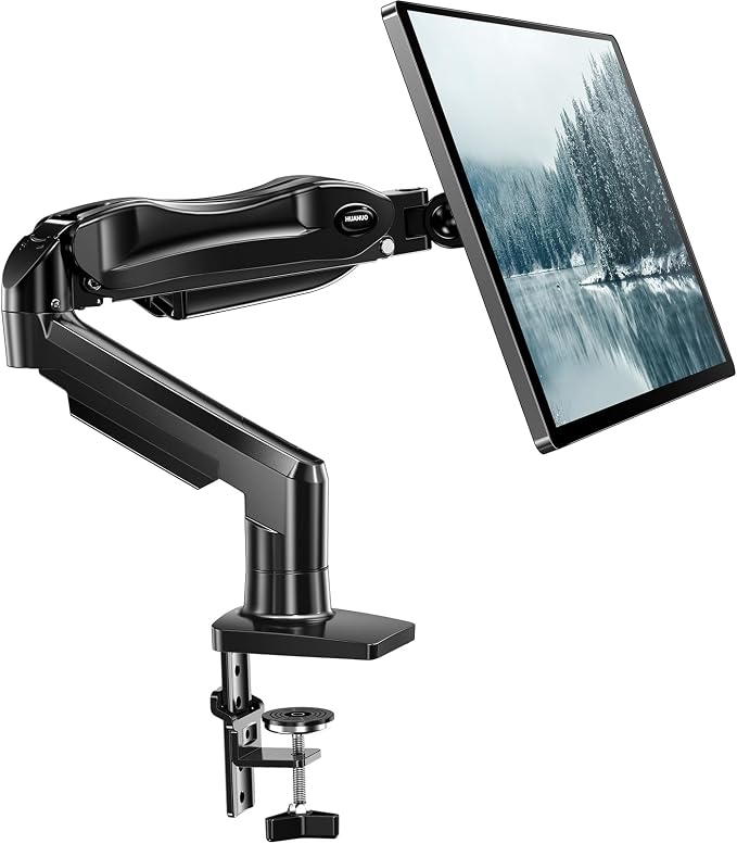 HUANUO FlowLift™ Single Monitor Mount, 13 to 32 Inch Monitor Arm, Adjustable Monitor Stand, Vesa Mount with Clamp and Grommet Base - Fits 4.4 to 19.8lbs LCD Computer Monitors
