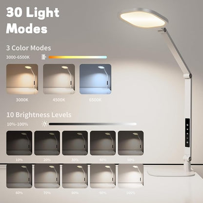 LitONES LED Desk Lamp for Home Office, Soft Edge-lit Design - Modern Style | Eye-Caring Diffused Light, Professional Computer Light for Reading, Crafts & Zoom, Dimmable with 30 Modes, Memory & Timer