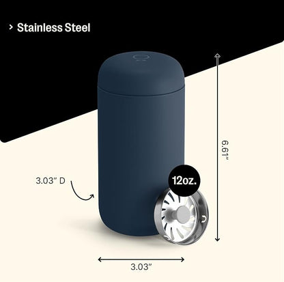 Fellow Carter Move Ceramic Lined Travel Coffee Mug 12 oz Stainless Steel | No Metallic Taste Coffee Tumbler, Leak-Proof Lid, Dishwasher Safe, Hot 12Hr Cold 24Hr, BPA-Free, Fits Cup Holders, Stone Blue