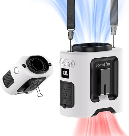 Socool 14500mAh Portable Waist Fan Clip on Belt 360 Rotation Wearable Rechargeable Personal Shirt Fan, 67H Cooling 5-Speed Battery Operated with Light, Neck Fan Hands-Free for Outdoor Jobsite Camping