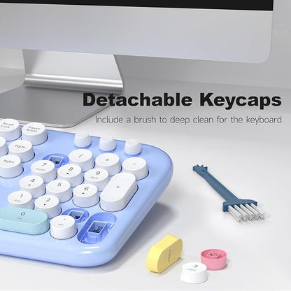 Wireless Keyboard and Mouse Combo, 2.4G Retro Typewriter Keyboard with Number Pad and Cute Ambidextrous Wireless Mouse for Computer Laptop