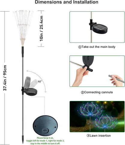 Solar Garden Lights Outdoor Waterproof, 2 Pack 120 LED Solar Firework Lights Decorative Garden Décor Outside for Flowerbed Pathway Party Halloween Christmas Decorations, Green + Purple