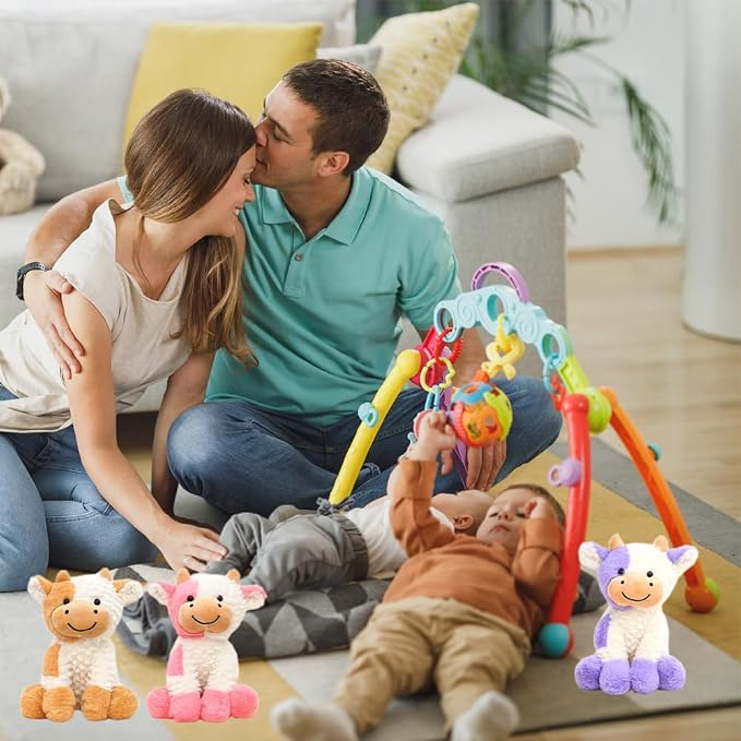 YUKOUQIAN Cute Cow Plush Stuffed Animal Doll Toy 8 inch for Girls Boys (Siting Cow Pink)