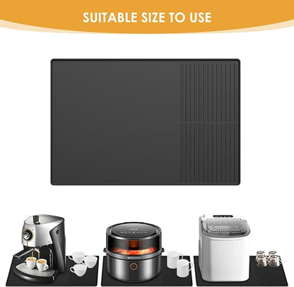 Silicone Coffee Mat with Raised Edges, , 24'' x 16'', Bar Mat for Countertops, Bar Accessories, Coffee Maker Mat, Espresso Machine, Dish Drying Mat (BLACK)
