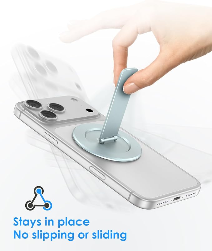 Magnetic Phone Stand for Magsafe, Ultra-Slim Snap-on Phone Holder Kickstand,180° Adjustable Angle Damping Design Cellphone Grip, Blue