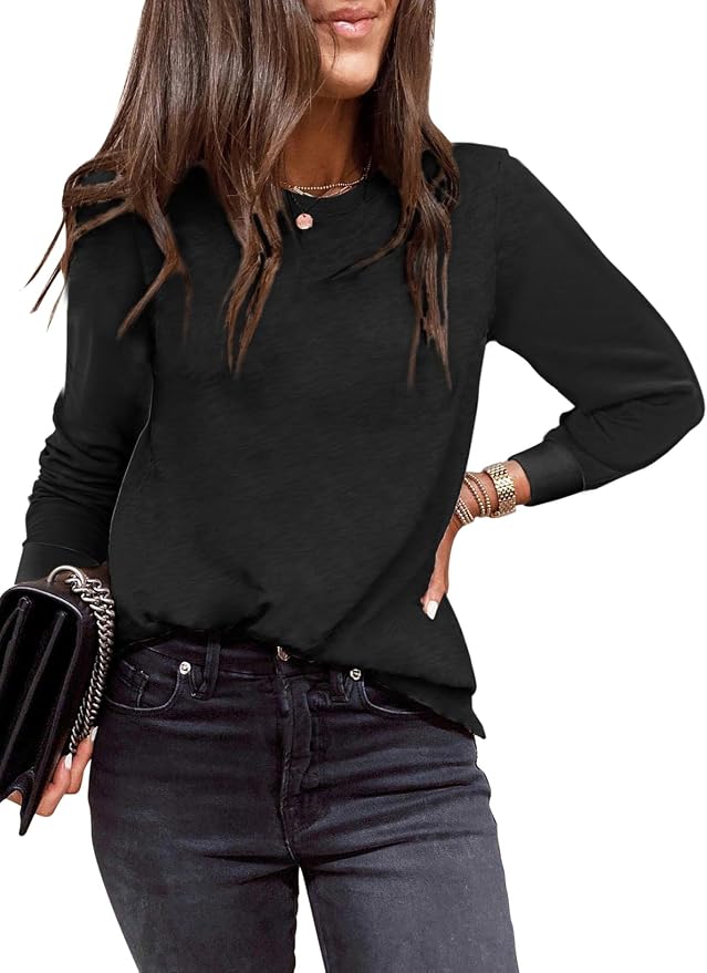 EVALESS Womens Crewneck Long Sleeve Tops Casual Polka Dots Tops Fall 2026 Tshirts Shirts