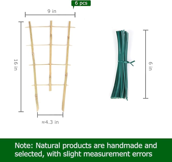 Plant Trellis Indoor 6 Pack Bamboo Trellis with Twist Ties, 16in Fan-Shaped Plant Trellises for Potted Plants Hoya Vines Monstera Houseplants