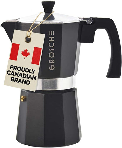 GROSCHE Milano Stovetop Espresso Maker Moka Pot 9 espresso Cup 15.2oz Black | Cuban Coffee Maker And Italian Moka Pot For Stovetop Espresso; For Gas, Electric, And Propane Stoves With A Soft-Touch Handle
