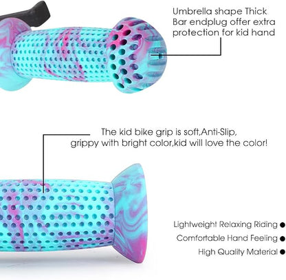 Kids Bike Grips - 105mm Bicycle Handlebar Grips With Mushroom Pattern for Bikes, Balance Bikes, and Kick Scooters