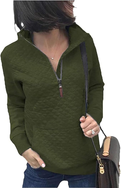 BTFBM Women Fashion Quilted Pattern Lightweight Zipper Long Sleeve Plain Casual Ladies Sweatshirts Pullovers Shirts Tops