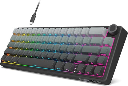 RK ROYAL KLUDGE R65 Wired Gaming Keyboard with Volume Knob, 60% Percent RGB Backlit Mechanical Keyboard, Side Printed PBT Keycaps, QMK/VIA, 66 Keys Hot Swappable Beige Switch, Gradient Black