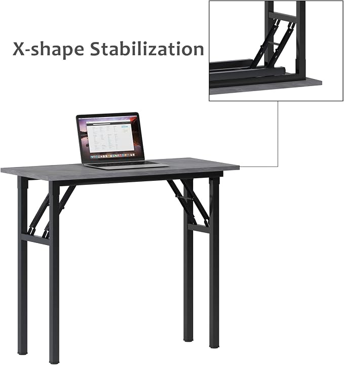 Need Small Computer Desk 31.5 Inch Folding Home Office Table Slate Ash | Black Frame Writing Gaming Work Table/Sturdy Foldable Study Table for Small Space/Dormitory, No Assembly Required