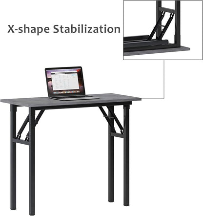 Need Small Computer Desk 31.5 Inch Folding Home Office Table Slate Ash | Black Frame Writing Gaming Work Table/Sturdy Foldable Study Table for Small Space/Dormitory, No Assembly Required