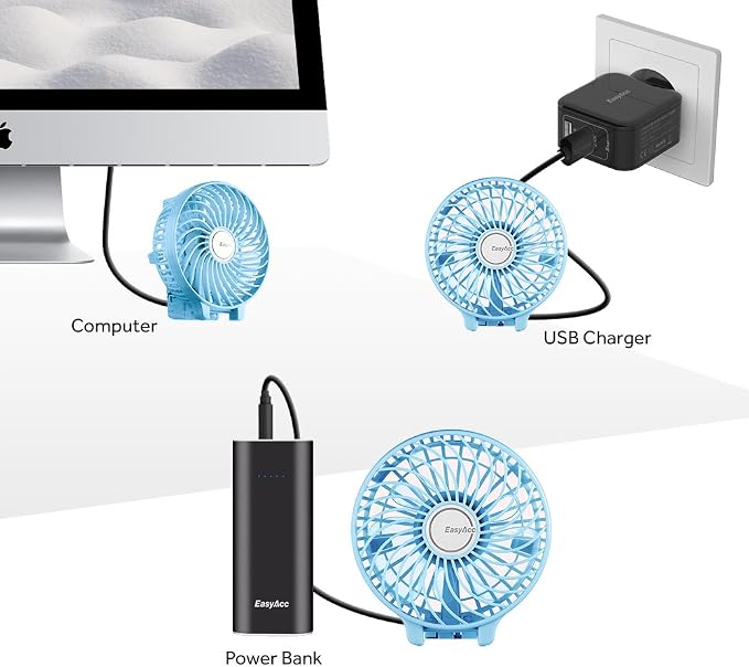 EasyAcc Mini Handheld Fan, Personal Cooling Fan Folding USB Desk Fan Small Portable Table Fan for Travel Camping Outdoors Office Home - Blue…