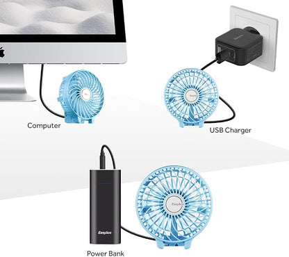 EasyAcc Mini Handheld Fan, Personal Cooling Fan Folding USB Desk Fan Small Portable Table Fan for Travel Camping Outdoors Office Home - Blue…