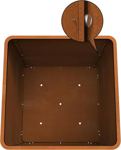 Corten Steel Planter Box 24" L x 24" W x 24" H,Large Metal Square Planter for Outdoor Plants,Metal Cube Flower Pot with Drainage Hole for Porch Hotel Patio Yard