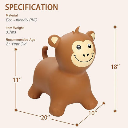 INPANY Bouncy Monkey Hopper Toys, Toddlers Inflatable Animal Hopping Horse, Bouncing Buddies, Ride on Rubber Bouncer, Outdoor Indoor Birthday Gifts Toy for 2 3 4 Yr Boy Girl, Brown