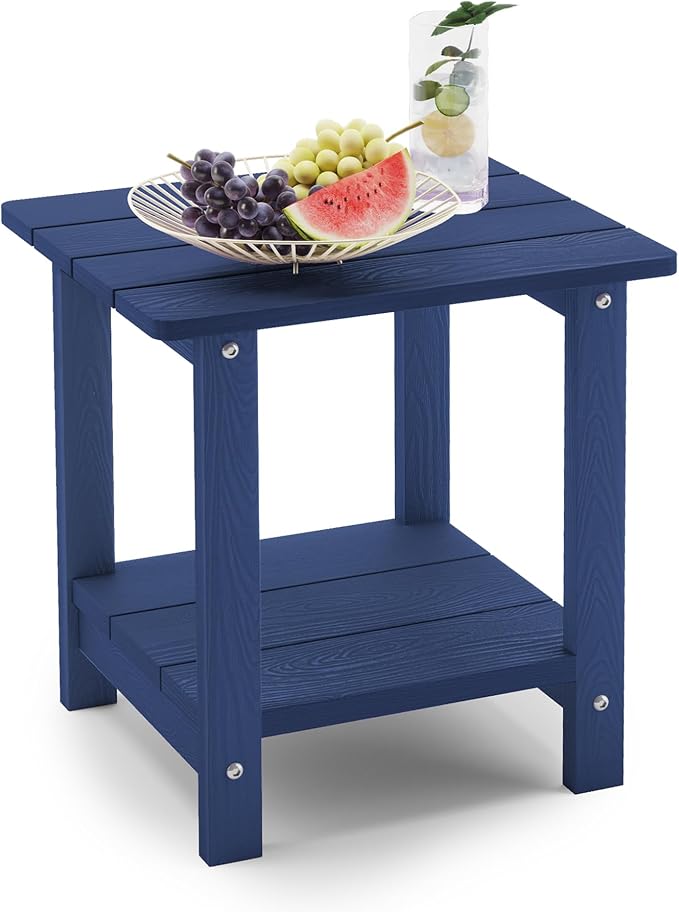 LUE BONA Adirondack Outdoor Side Table, 2-Tier Navy HDPS Patio End Table Weather Resistant, Morden Side Table for Patio, Pool, Porch