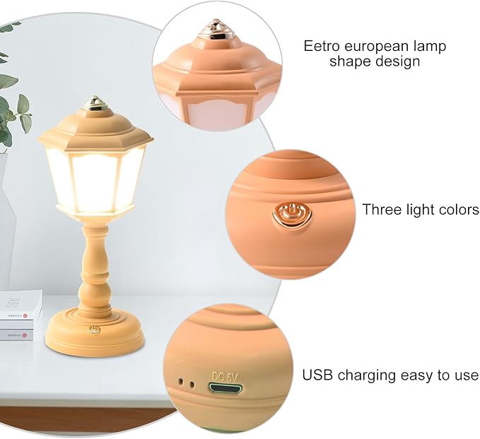 Mini Desk lamp Vintage, LED Desk Lamp Dimmable Table Lamp Reading Lamp with USB Charging Port, Sensitive Control, Eye-Caring Office Lamp,Very Beautiful Decorative Desk lamp (Yellow)