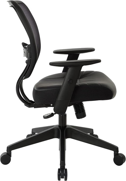 Space Seating 57 Series Professional Dark Air Grid Back Manager's Adjustable Office Chair with Built-in Lumbar Support and Padded Seat, Black Bonded Leather