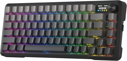 Redragon K724 PRO Wireless 81-Key Gasket Gaming Keyboard, TFT Screen & Knob | Easy-Control LED Info Display, 0-Delay Tri-Mode, Cushioned 5-Layer Noise Dampening for Creamy Thocky Sound, Compact 80% Size