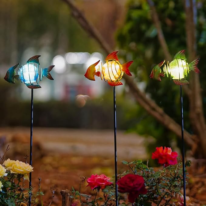 Outdoor Garden Solar Lights,Fish Outdoor Figurine Lights with Stakes,Waterproof Decorative Solar Decor for Patio,Yard,Lawn,Garden Stakes Decorative Present for Mom