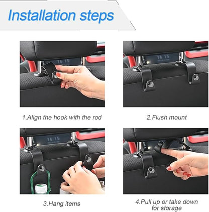 4PCS Car Seat Headrest Hooks, Auto Back Seat Hanger Holder, Durable Stylish Vehicle Organizer Universal Car Interior Accessories, Storage Hooks for Purses, Bags, Clothes, Hats (Black/Black Flag)