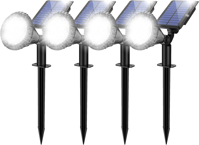 Solar Spot Lights for Outside, 21 LED Outdoor Solar Lights for Yard, 4 Pack Solar Spotlights Waterproof Auto On/Off for Landscape, Wall, Garden, Pool, Tree, Pathway and Driveway(White)