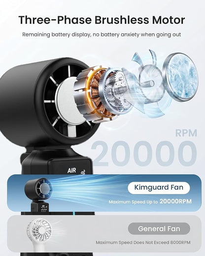 Rechargeable Personal Fan – 3-in-1 Foldable Handheld Turbo Fan with Ice Compress, 6000mAh Battery Lasts 20H, 100 Speeds & 20000 RPM Quiet Motor, Wearable Portable Fan for Outdoor Travel Office