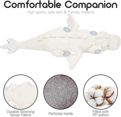 ARELUX Large 36in Cute Dragon Stuffed Animals Plush Toy Soft White Pterosaur Plushie Giant Fuzzy Dinosaur Pillow Plushies with Wings Cuddly for Friends