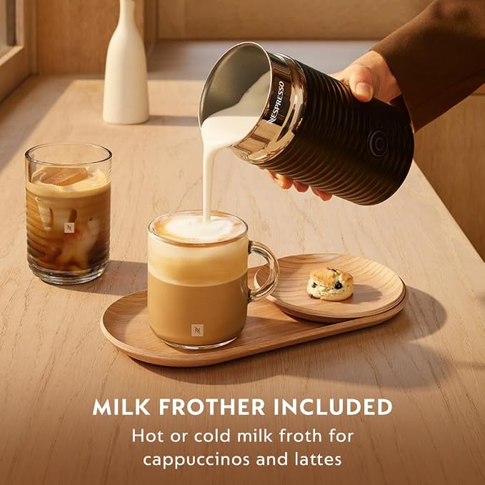 Nespresso Vertuo Pop+ Coffee Machine with Milk Frother, Liquorice Black | Coffee and espresso maker by De'Longhi with compact design. Aeroccino3 frother bundle for hot or cold foam drinks at home.