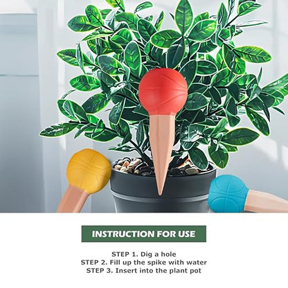 4 Pack Terracotta Watering Spikes, Vacation Self-Watering Planters Devices - Continuous Moisture with Slow Release Watering System - Perfect for Indoor Outdoor Plants (Basketball)