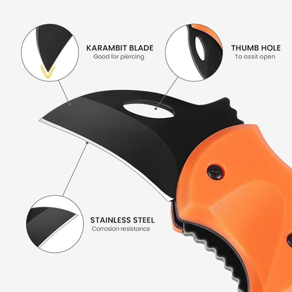 FUNBRO Small Pocket Knife for Men, Mini Edc Knives | Cool Folding Knife Box Cutter with 1.34inch Sharp Blade, Great Gift for Men (orange)