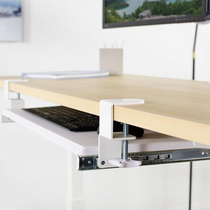 VIVO Large Clamp-on Computer Keyboard and Mouse Under Desk Slider Tray, 27 x 11 inch Pull Out Platform Drawer, White, MOUNT-KB05W | Keyboard Tray for Typing, Slide Out Platform, Extra Sturdy C-Clamp Mount System, Computer Drawer, White Frame