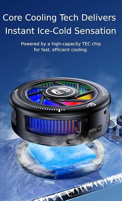 Phone Cooler for Gaming, Low Noise USB Cell Phone Cooler with Smart Temp Control, Phone Cooling Fan with RGB LED Lights, Magnetic Ring & Clip Fan for Phone Gaming & Streaming