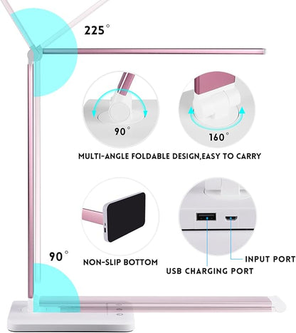 Desk Lamp, LED Desk Light with 10 Brightness Levels, 5 Color Temperatures, USB Power, Foldable Dimmable Table Lamp, Timer & Memory, Touch Control, Eye Caring Lamp for Reading Work Study Nail