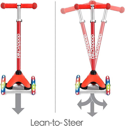 3-Wheel Kick Scooter for Kids Ages 3-8 Lean-to-Steer Toddler Scooter with Extra Wide Light Up Wheels, 4 Adjustable Heights, Foldable Scooters for Boys & Girls, Max Weight 110lbs