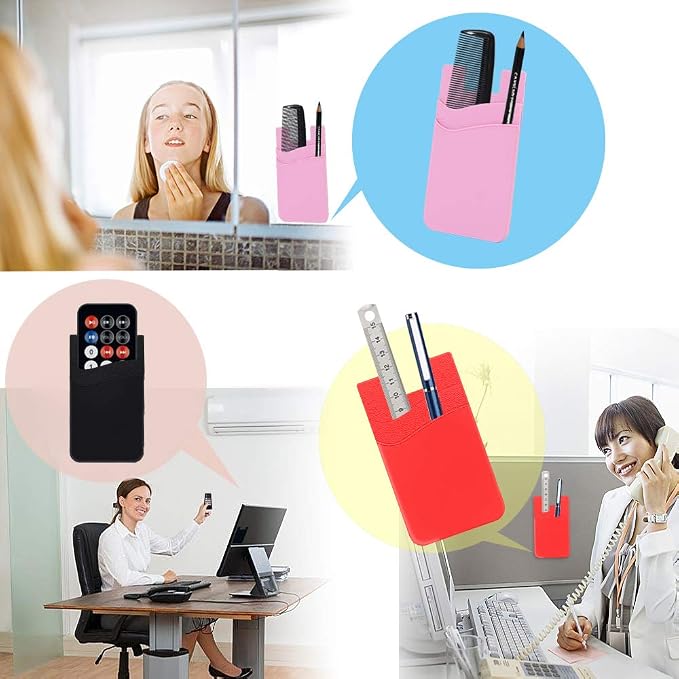 SHANSHUI Phone Card Holder, Double Silicone Cellphone Wallet Stick On Credit Card Holder Phone Pocket for Almost Smartphones & Case - Pink White Black /3pcs