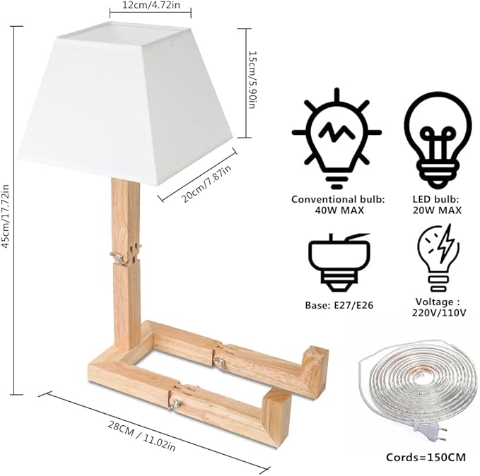 ELINKUME Cute Robot Desk Lamp,Dimmable Bedside Table Lamps,Square Lampshade Night Light with Foldable Solid Wood Body,Fun Kids Lamp, Nightstand lamp for Bedroom,Study,Office,Living room(Gift)