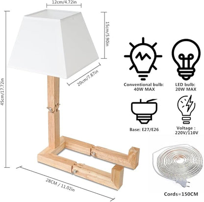 ELINKUME Cute Robot Desk Lamp,Dimmable Bedside Table Lamps,Square Lampshade Night Light with Foldable Solid Wood Body,Fun Kids Lamp, Nightstand lamp for Bedroom,Study,Office,Living room(Gift)