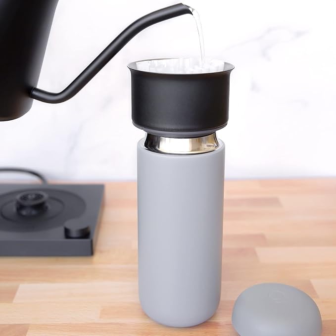 Fellow Carter Move Ceramic Lined Travel Coffee Mug 16 oz - Leak-Proof Lid | No Metallic Taste, Dishwasher Safe, Hot 12Hr Cold 24Hr, Stainless Steel Tumbler, BPA-Free, Fits Cup Holders, Matte Grey