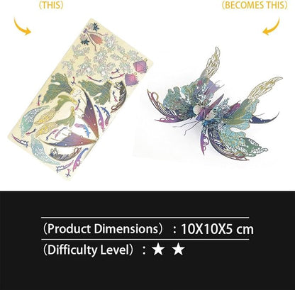 3D Metal Butterfly Puzzle for Adults, 50PCS Steampunk Mechanical Insect Model Kit, No Glue Snap-Fit Assembly, Iridescent Wing Design, Desktop Sculpture