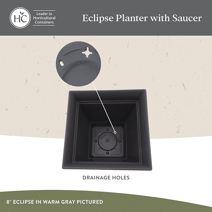 The HC Companies 12 Inch Eclipse Square Planter Pots with Drainage Holes & Attached Saucer, Lightweight UV-Resistant Plastic Indoor Outdoor Planters, 2-Pack Flower Pots for Garden & Home Decor, Rose